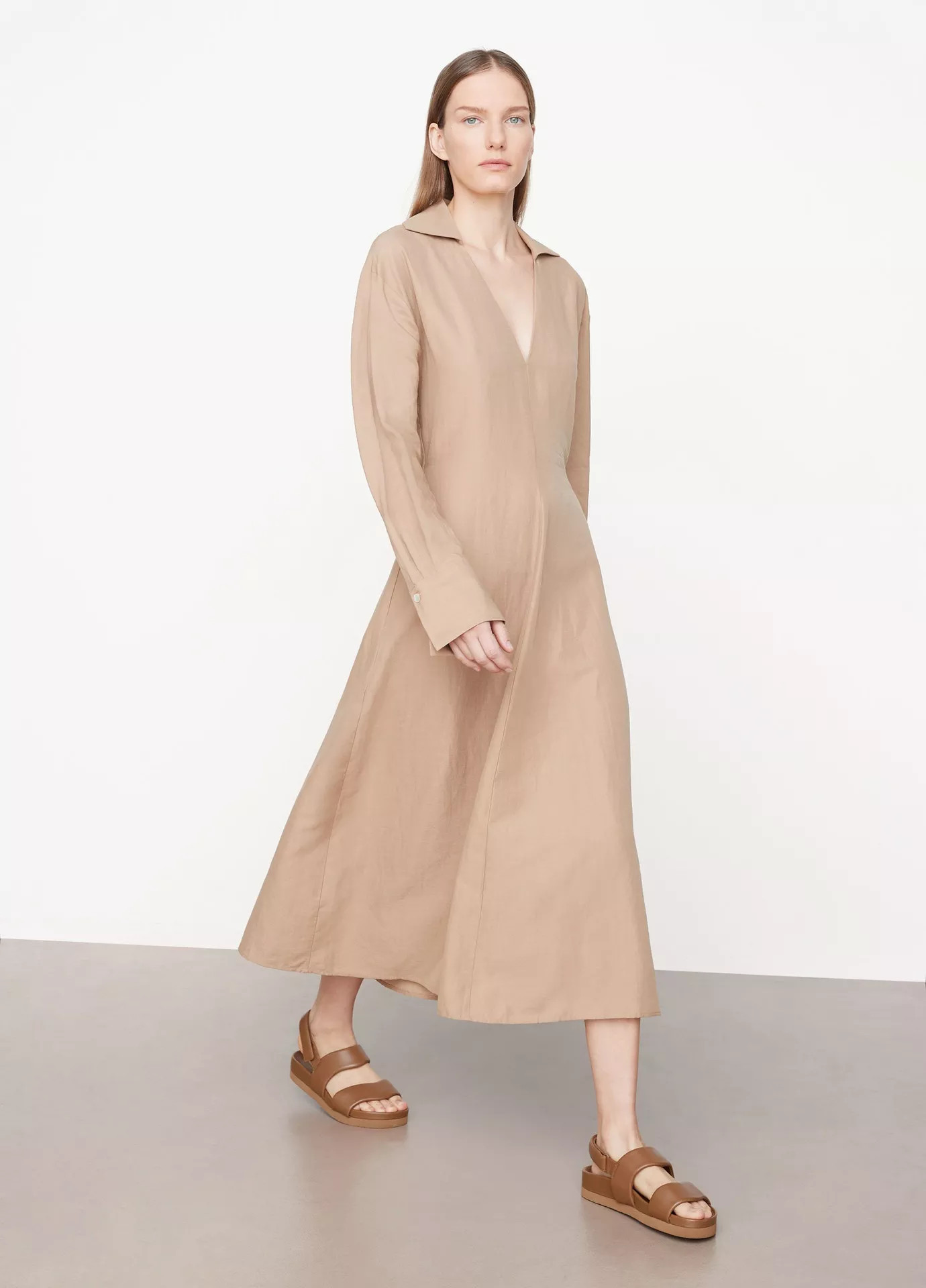 Shaped Collar Long Sleeve V-Neck Dress | Vince LLC