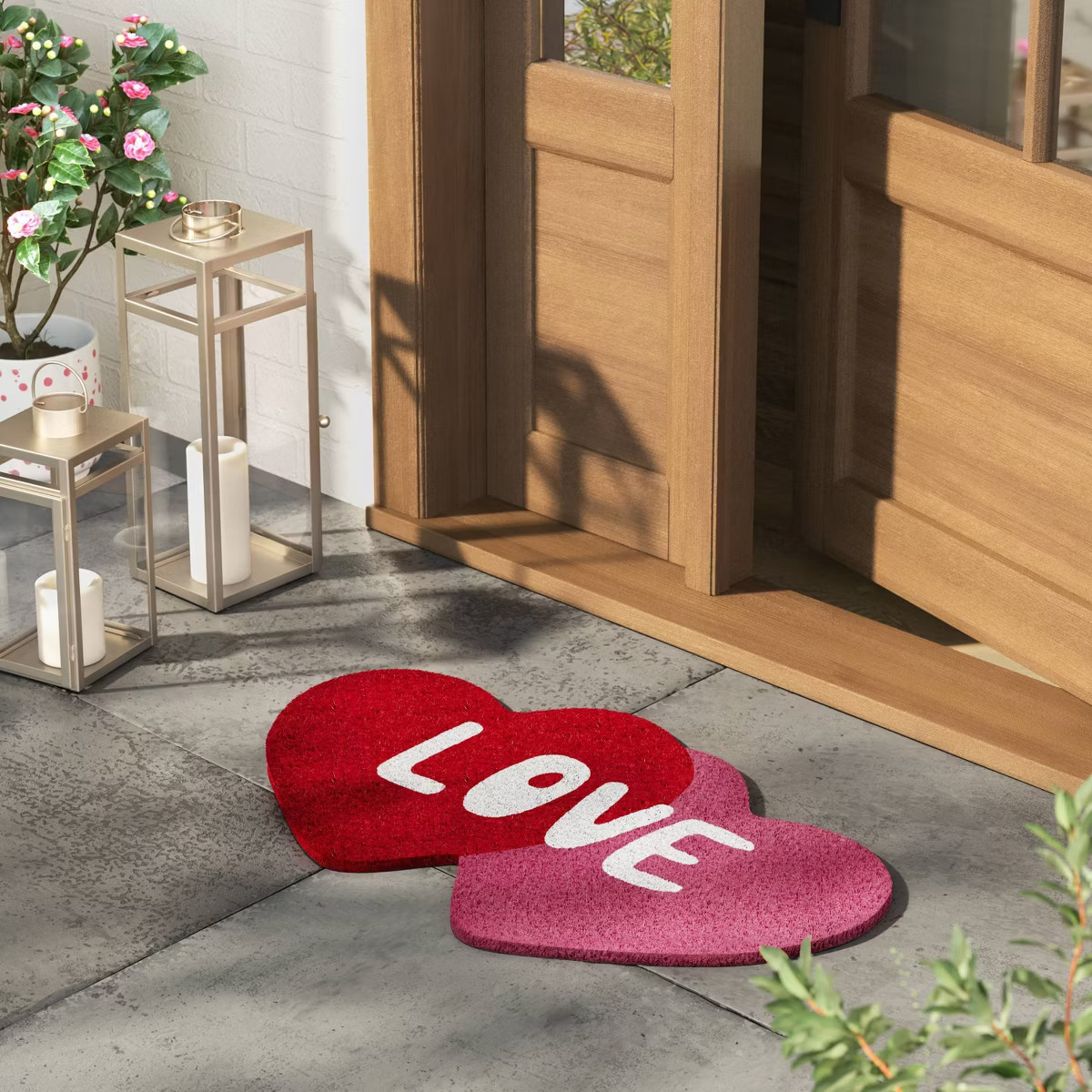1'6"x2'6" Valentine's Day Heart Shaped Coir Doormat Red/Pink - Threshold™ | Target