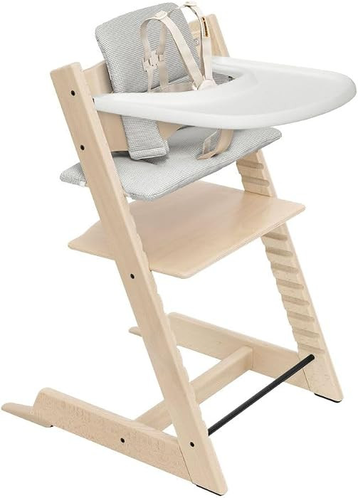 Stokke Tripp Trapp High Chair 2 (Natural), Cushion 2 (Nordic Grey) + Stokke Tray (White) - Includ... | Amazon (US)