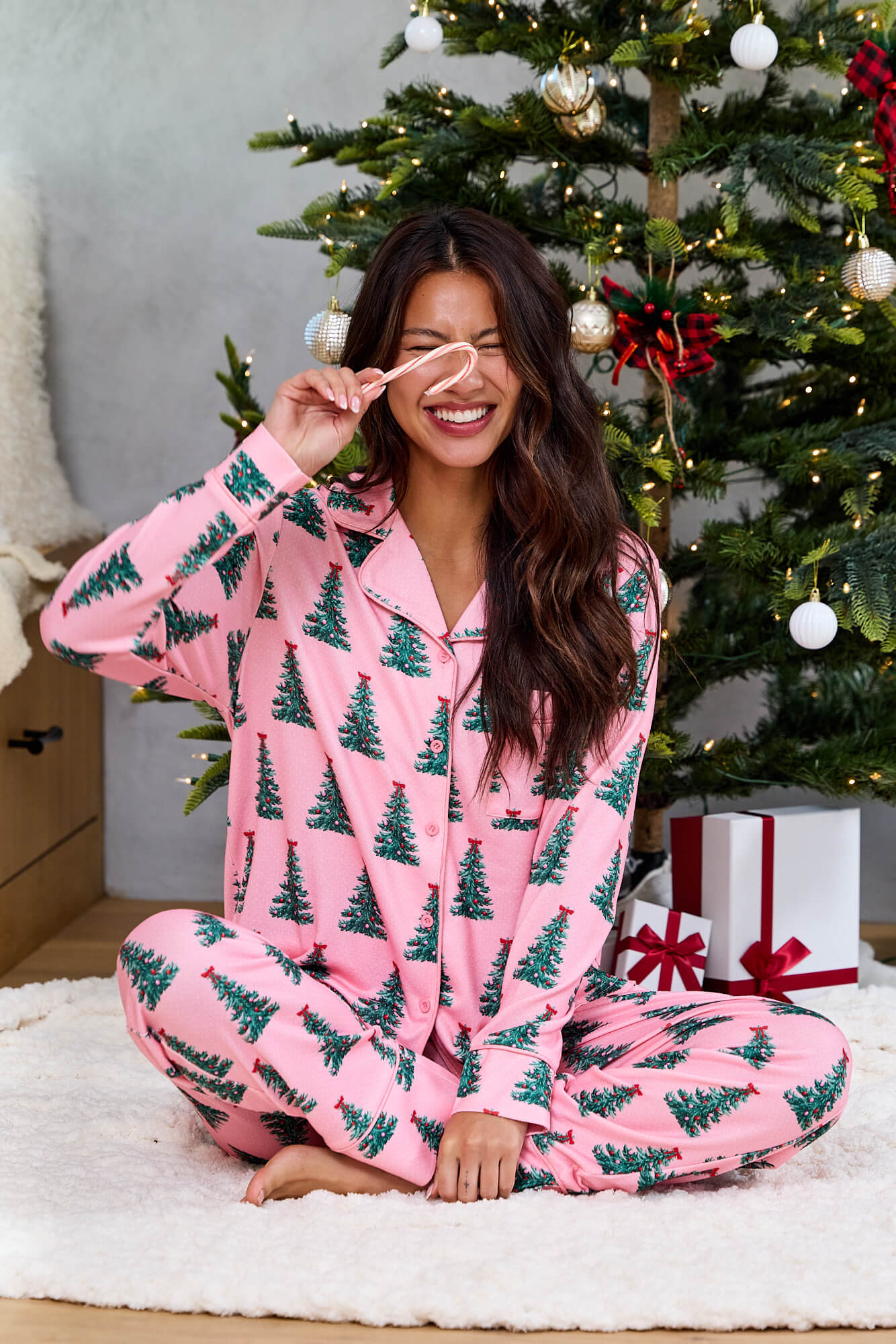 Pink Christmas Tree Print Pajama Set | Magnolia Boutique