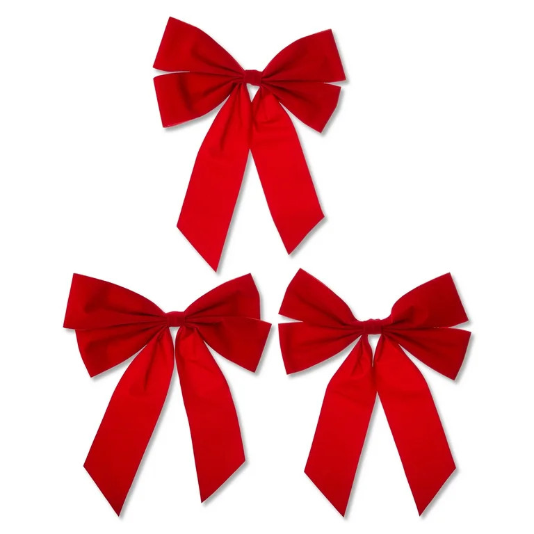 Red Velvet Decorative Christmas Bows, 3 Count, by Holiday Time | Walmart (US)