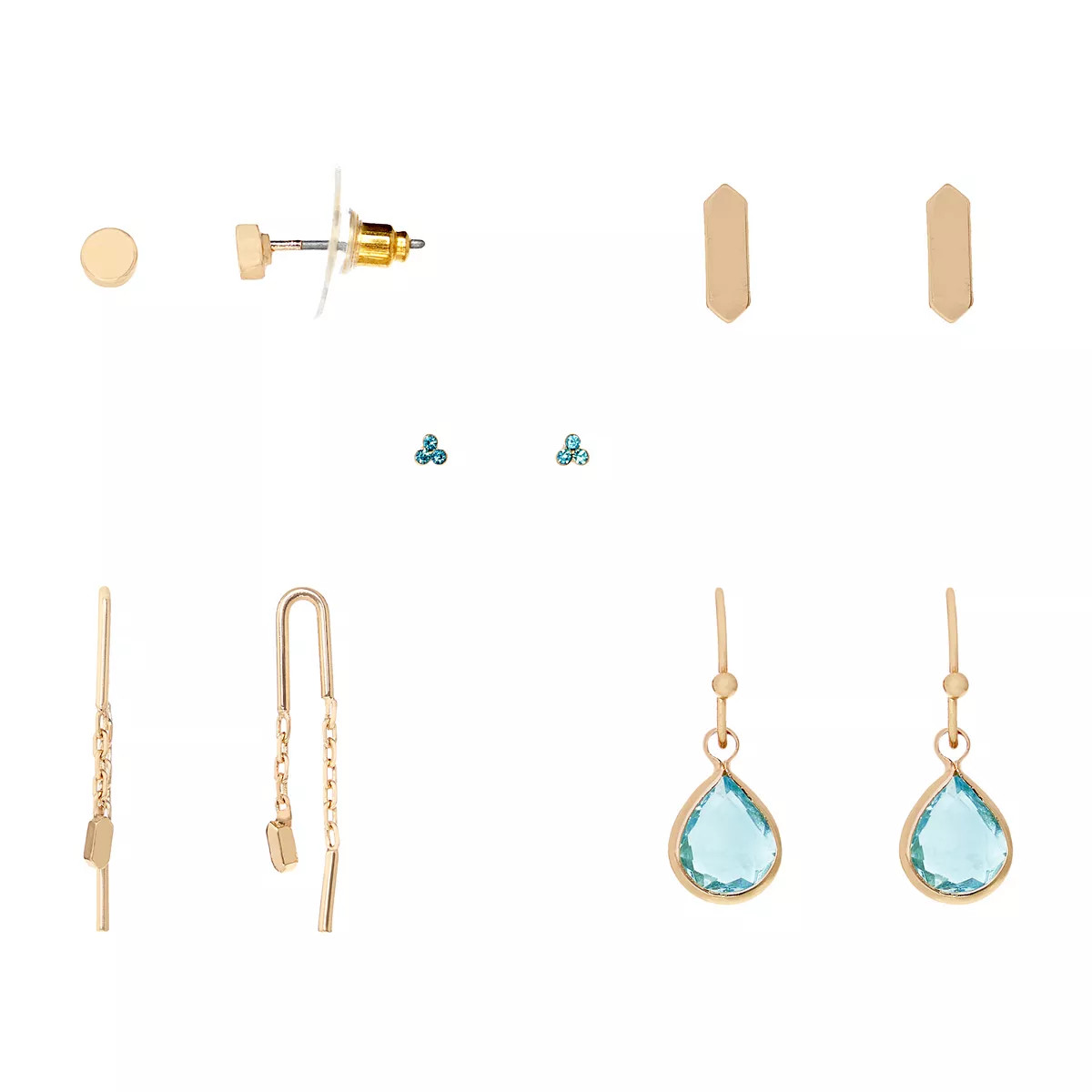 LC Lauren Conrad Blue Simulated Crystal 5-Piece Stud & Drop Earring Set | Kohl's