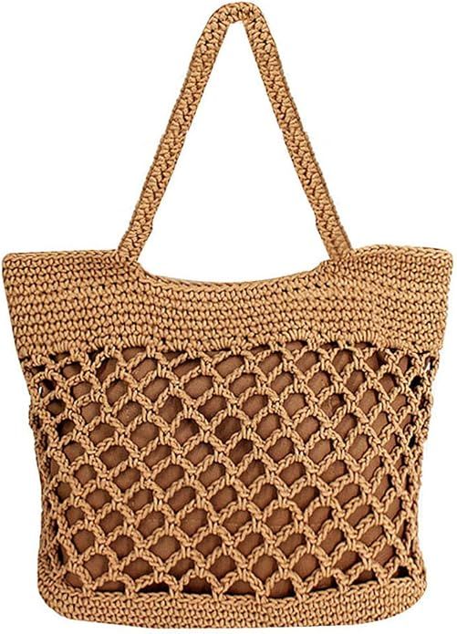 ZLM BAG US Cotton Crochet Beach Tote Bohemian Handmade Top Handle Bag Small Summer Boho Bag | Amazon (US)