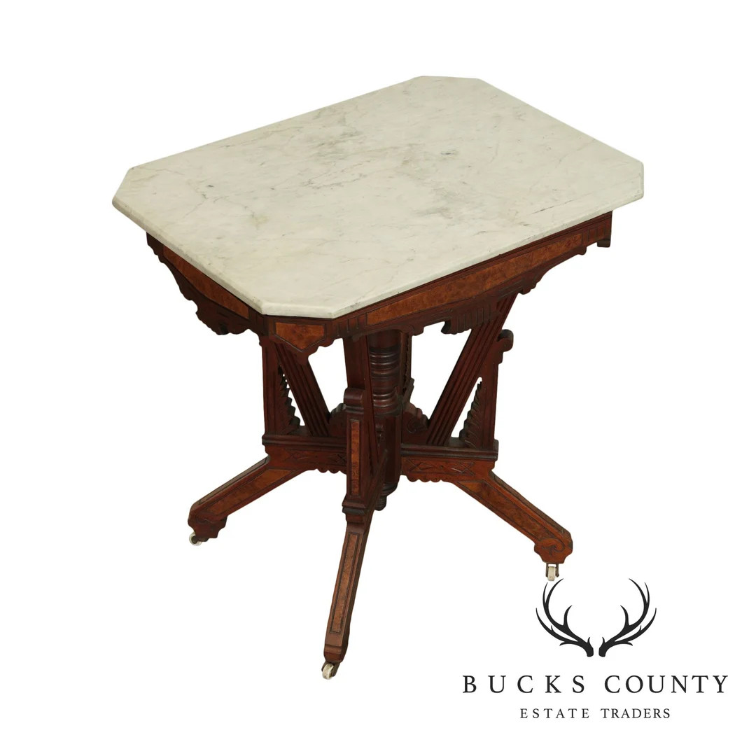 Antique Victorian East Lake Walnut Marble Top Parlor Table | Etsy (US)