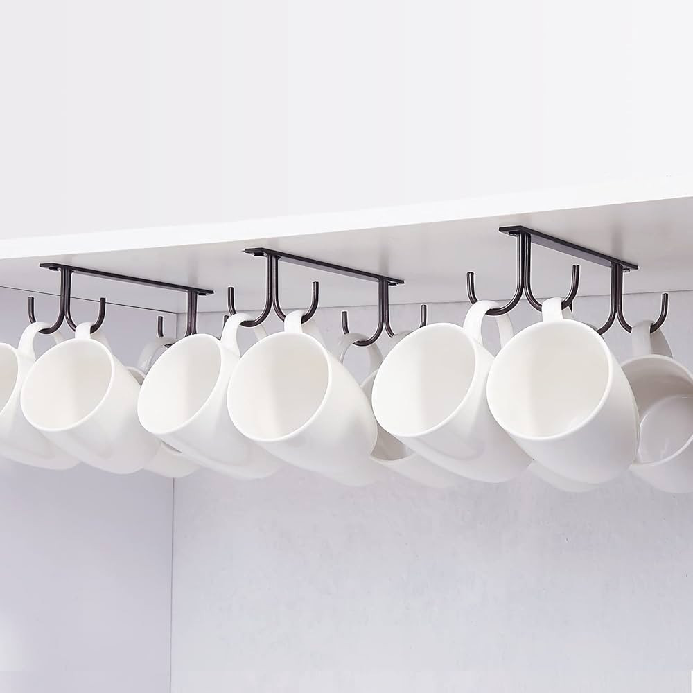 FOMANSH Mug Rack Under Cabinet - Coffee Cup Holder, 12 Mugs Hooks Under Shelf, Display Hanging Cu... | Amazon (US)