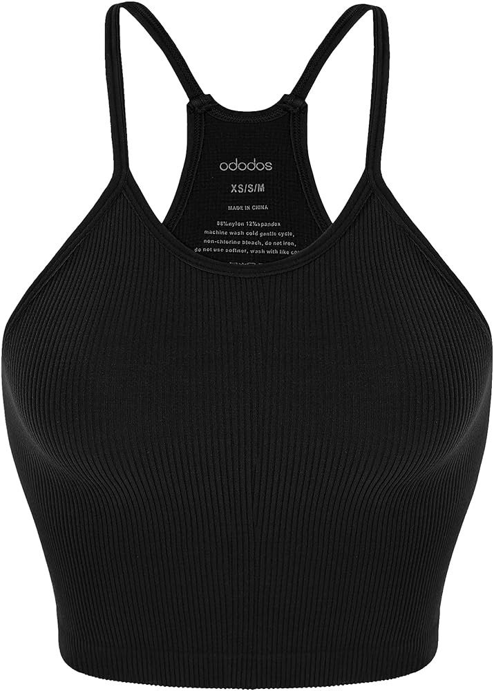 ODODOS Women's Crop Seamless Rib-Knit Camisole Strappy Racerback Cropped Tank Tops | Amazon (US)