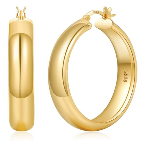 YOUNGYUE 8mm Wide Gold Hoop Earrings for Women Hypoallergenic 14K Real Gold Plated Chunky Gold Hoops Lightweight Big Hoop Earrings for Women 20/30/40/50/60mm | Amazon (US)