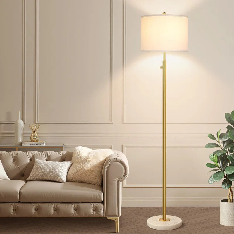 Mercer41 Dimmable Gold Floor Lamp, LED Bulb Included, Modern Standing Lamp with Marble Base - Way... | Wayfair North America