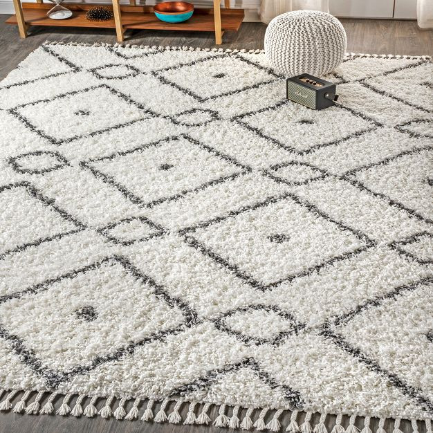 Mercer Shag Plush Tassel Moroccan Geometric Trellis Area Rug - JONATHAN Y | Target