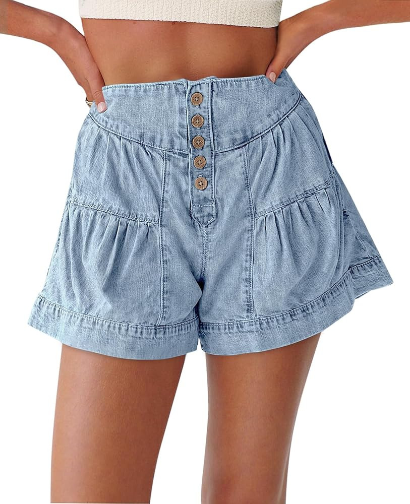 Cicy Bell Womens Summer Flowy Jean Shorts Button Up High Waisted Wide Leg Denim Skort with Pocket... | Amazon (US)