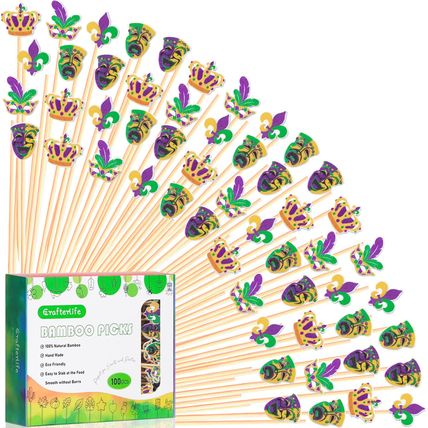 Mardi Gras Cocktail Picks Carnival Masquerade Decorative Long Toothpicks Fruit Sticks Skewers Top... | Amazon (US)