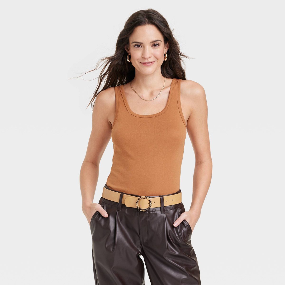 Women's Slim Fit Tank Top - A New Day™ Brown L | Target