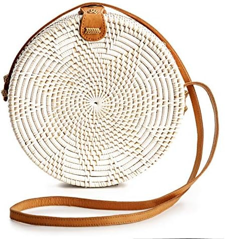 Round Rattan Bag for Women - Handmade Rattan Straw Bags - Wicker Purse - Boho Bag - Round Rattan ... | Amazon (US)