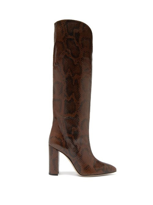 Paris Texas - Knee-high Python-effect Leather Boots - Womens - Dark Brown | Matches (US)