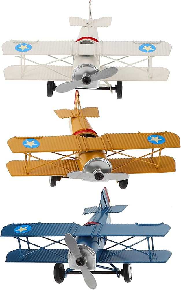 3Pcs Vintage Airplane Decor Small Biplane Plane Model Metal Aircraft Desktop Ornament 6.5 x 5.12 ... | Amazon (US)