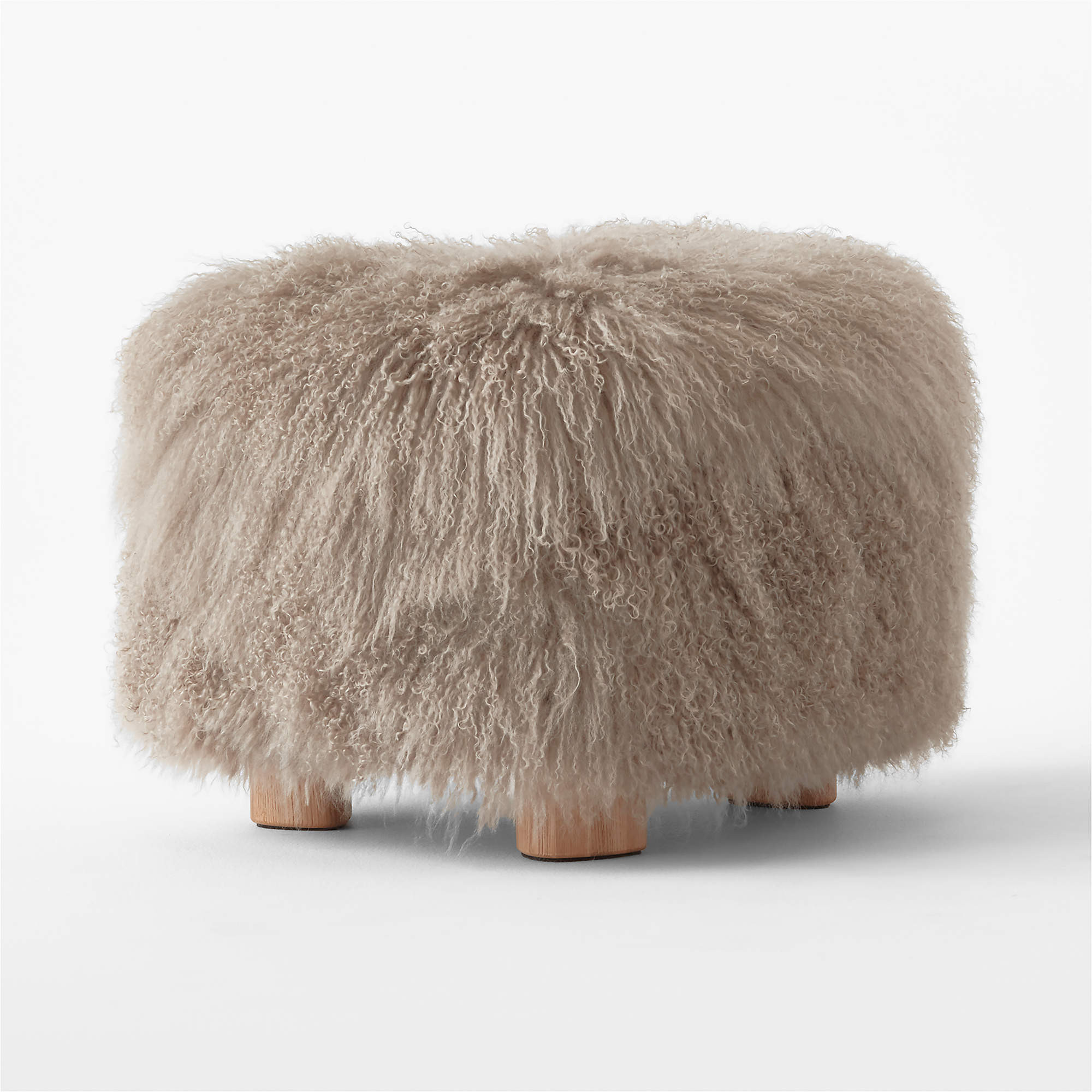 Bozzi Taupe Mongolian Sheepskin Ottoman + Reviews | CB2 | CB2