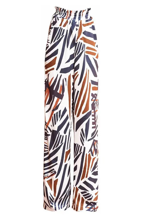 DIARRABLU Leer Print Palazzo Pants in White at Nordstrom, Size 3X-Large | Nordstrom