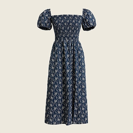 Short-sleeve smocked dress in starry swirl | J. Crew US