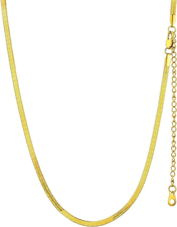 Women's Flat Snake Chain Necklace Stainless Steel in 3 mm 5 mm Flat Snake Choker Simple Necklace ... | Amazon (DE)