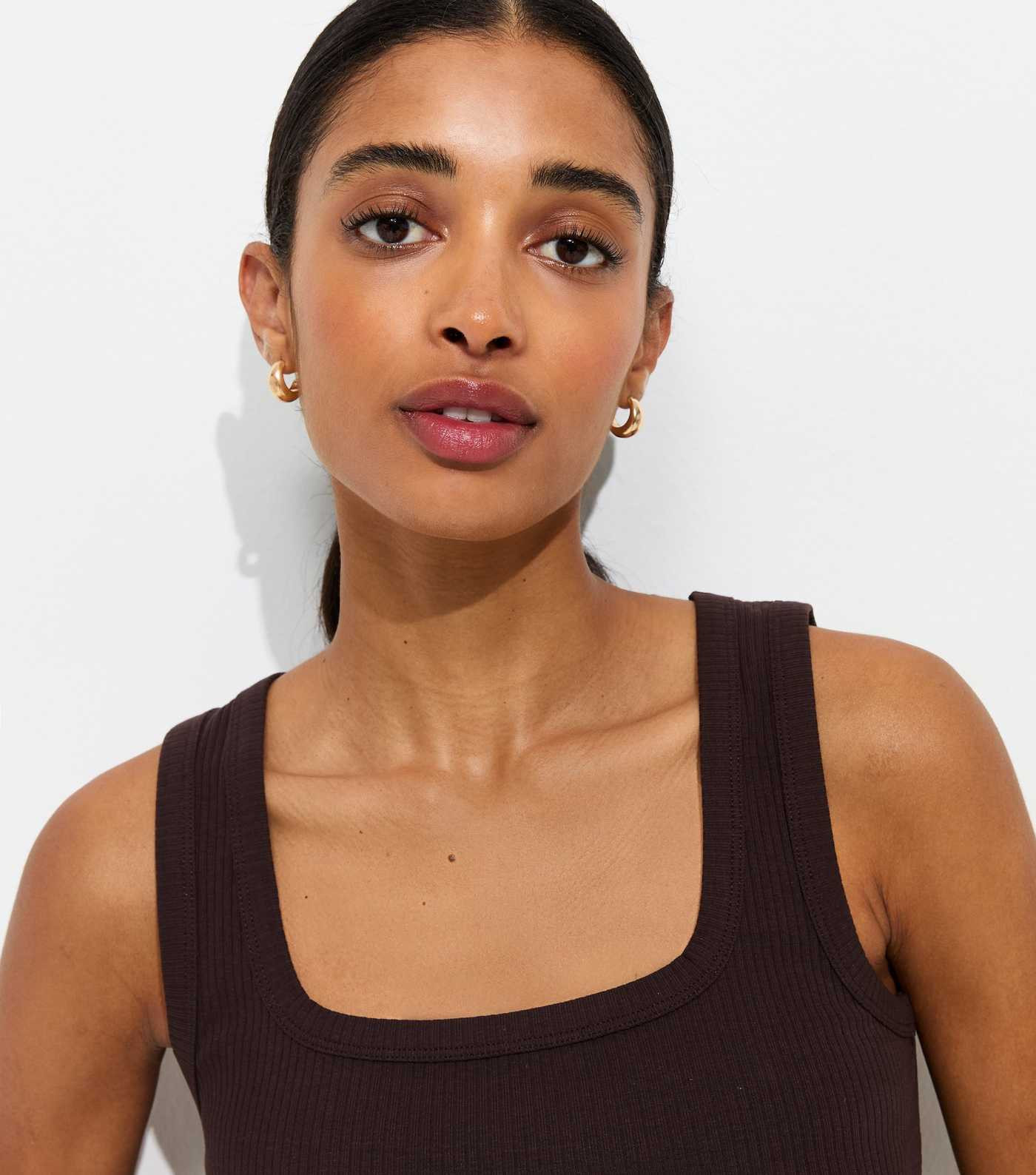 Dark Brown Ribbed Cotton Rich Square Neck Vest | New Look | New Look (UK)