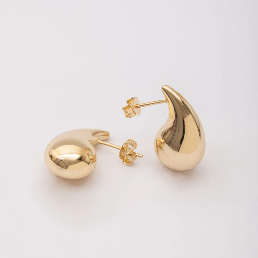 14K Real Gold Teardrop Earrings • Bottega Dome Teardrop Earrings • Yellow Gold Kylie Drop Ear... | Etsy (US)