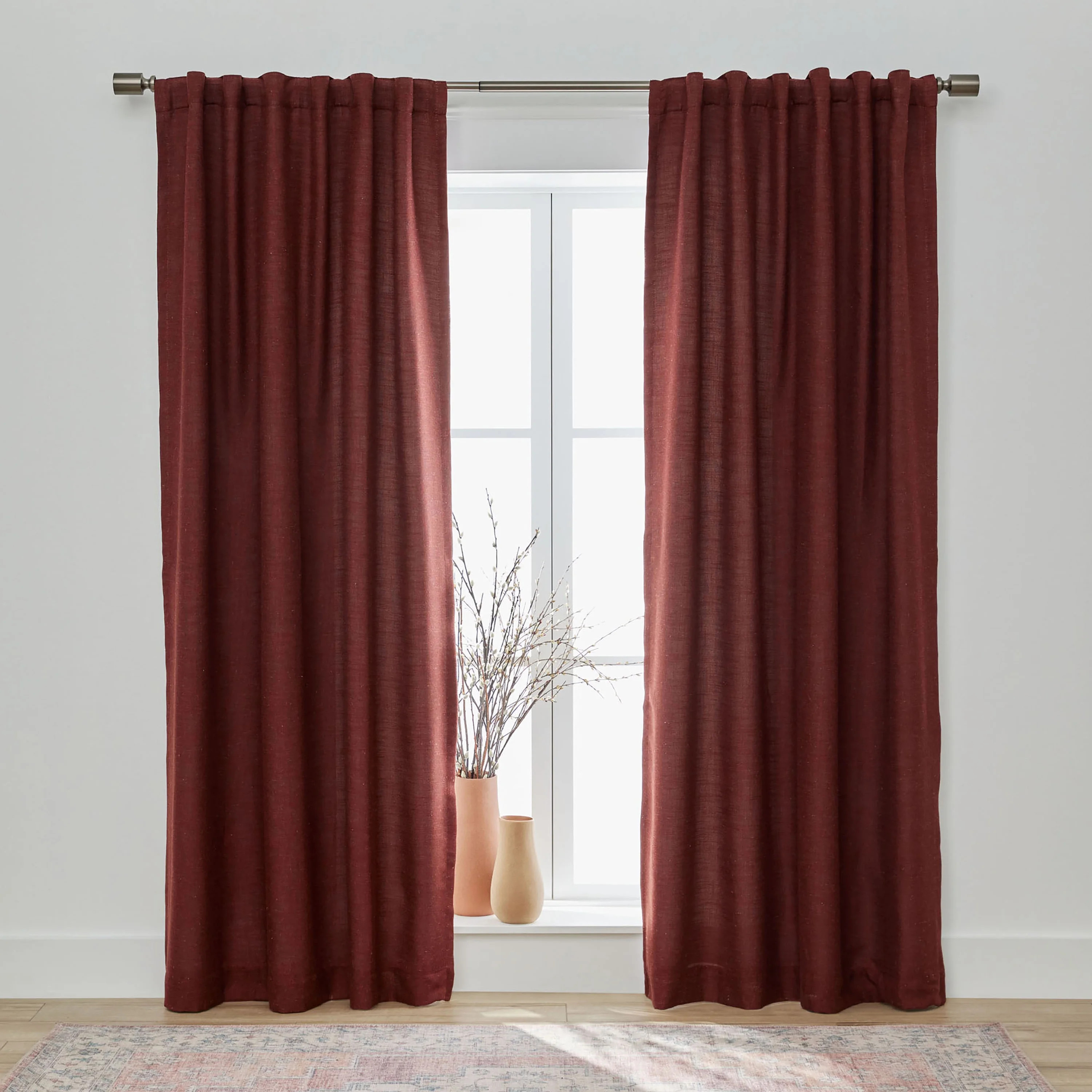 Better Homes & Gardens Blackout Linen Blend Curtain Rod Pocket Back Tab, Single Panel, Deep Redwo... | Walmart (US)