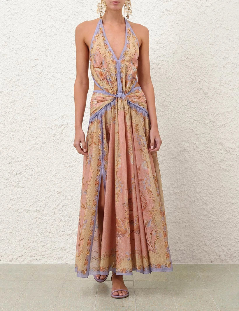 Indra Plunge Halter Maxi Dress - Pink Scarf Floral            
        
                    

   ... | ZIMMERMANN (US, CA, EU, MENA)