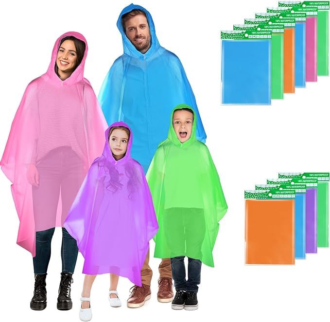 Rain Ponchos for Adults and Kids,Ponchos Family Pack with Drawstring Hood 10 pack,Disposable or R... | Amazon (US)