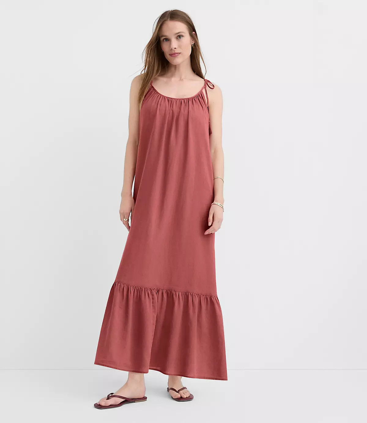 LOFT Beach Tie Strap Linen Cotton Maxi Dress | LOFT