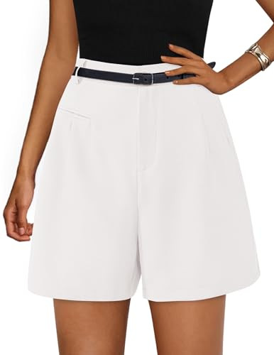 PRETTYGARDEN Shorts for Women Dressy 2026 Summer Elastic High Waisted Wide Leg Business Casual Work Shorts with Pockets (White,XX-Large) | Amazon (US)