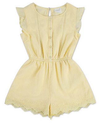 Girls' Flutter Sleeve Round Neck Eyelet Romper | Macy's