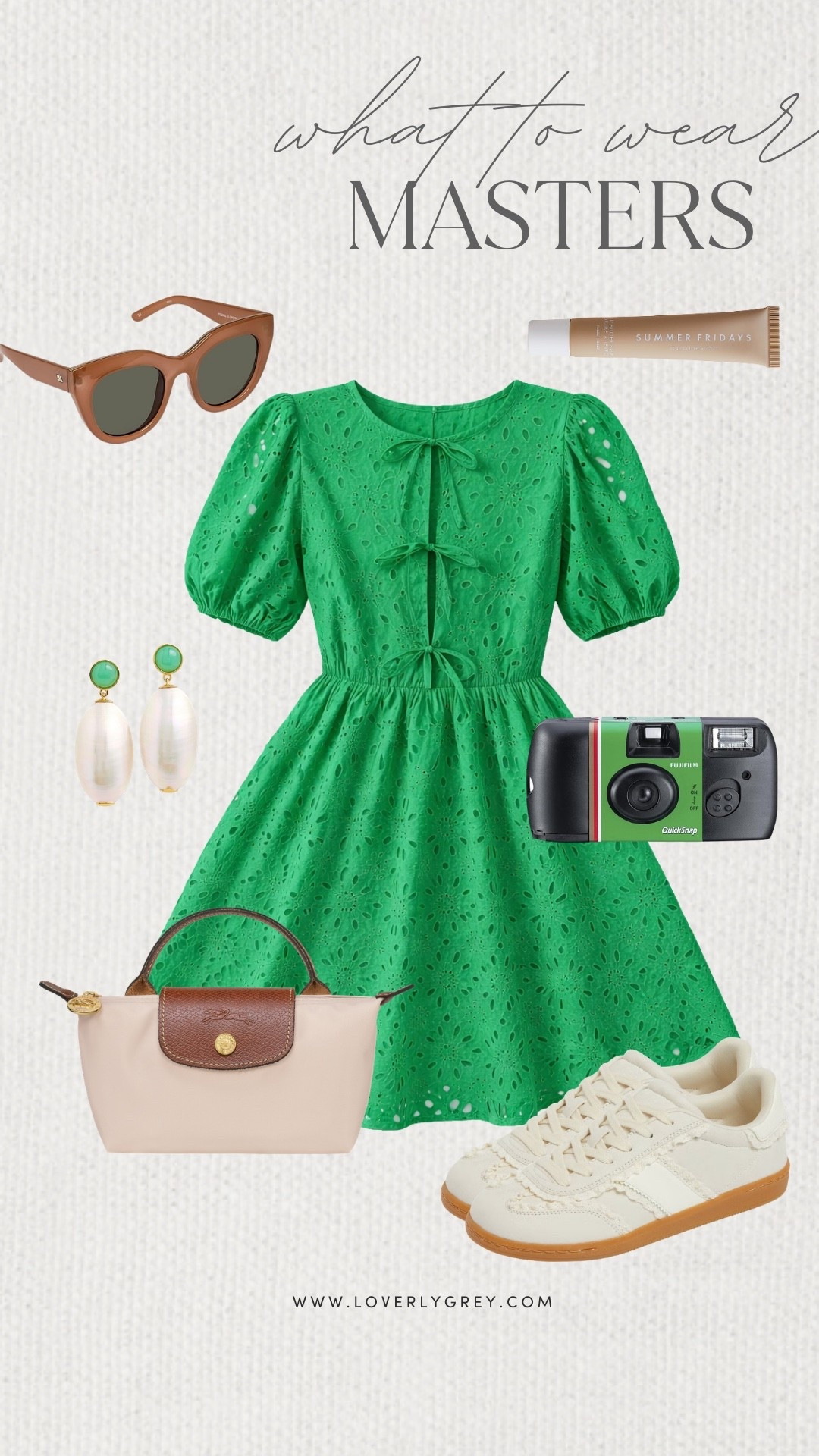 Loverly Grey, what to wear to the masters golf tournament! I love this green dress with puff sleeves and eyelet detailing from Amazon. Style it with some sneakers, a longchamp purse, and Tuckernuck earrings! Don’t forget to grab your disposable camera to take some cool pics while you are there! Loverly Grey, what to wear, masters golf tournament 

#LTKootd #LTKSeasonal #LTKgrwm