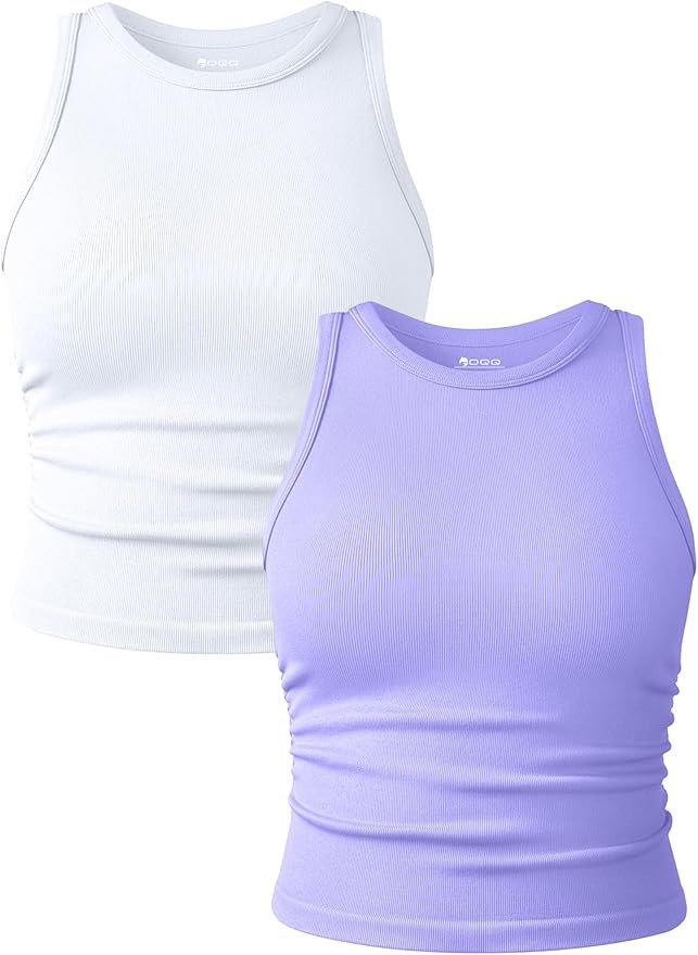 OQQ Women's 2 Piece Tank Tops Crew Neck Sleeveless Basic Stretch Casusal Yoga Crop Camis | Amazon (US)