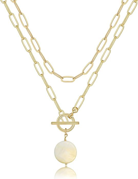 Gold Layered Necklaces for Women, 14K Gold Plated Vintage Evil Eye Queen Elizabeth Bee Sun and Mo... | Amazon (US)