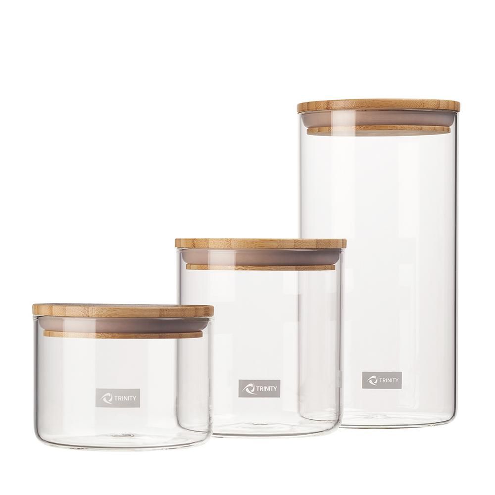 Trinity 3-Piece Glass and Bamboo Canister Set - C TKD-2810 - The Home Depot | The Home Depot