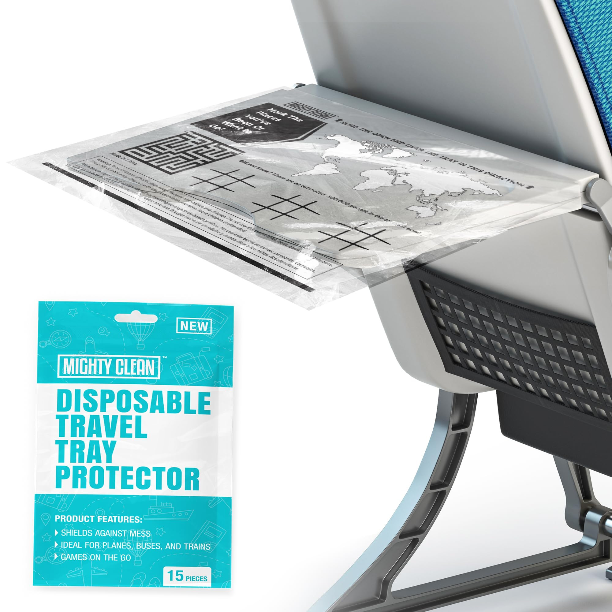 15 Disposable Travel Tray Protectors by Mighty Clean │ Airplane Travel Essentials for Toddler, ... | Amazon (US)