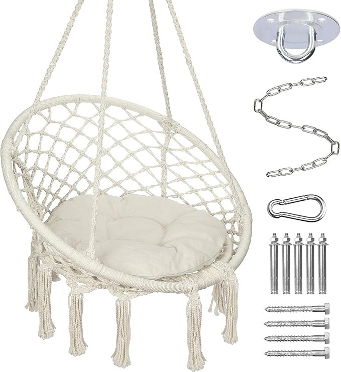 MEELOTOP Hammock Chair Macrame Swing Chair, Max 330 Lbs, Handwoven Cotton Rope Hanging Hammock Sw... | Amazon (US)