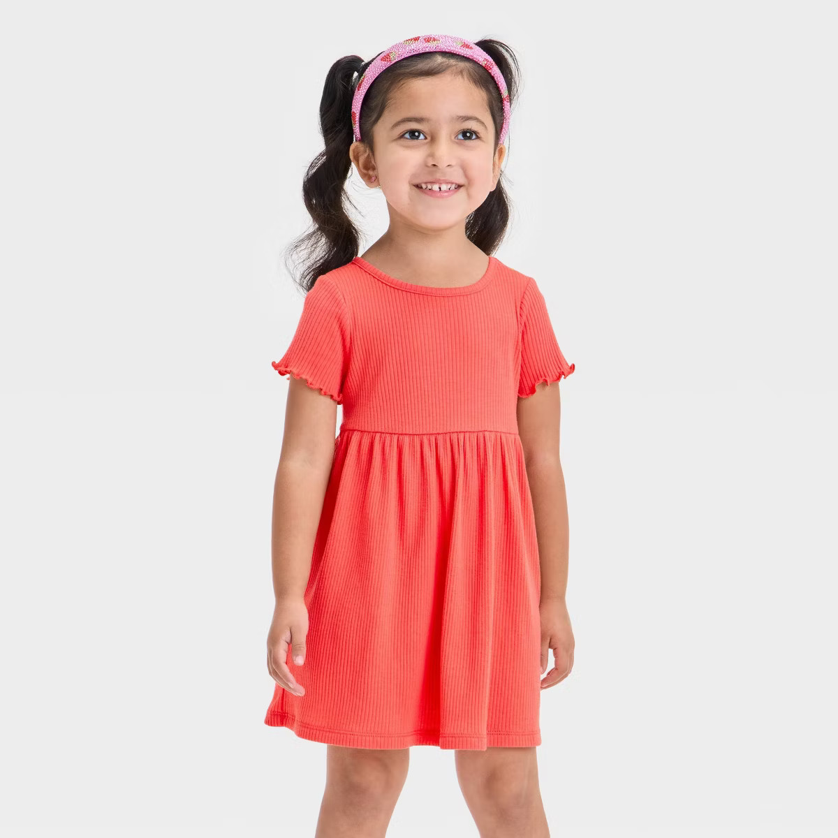 Toddler Girls' Short Sleeve Ribbed Dress - Cat & Jack™ Coral Orange 4T | Target