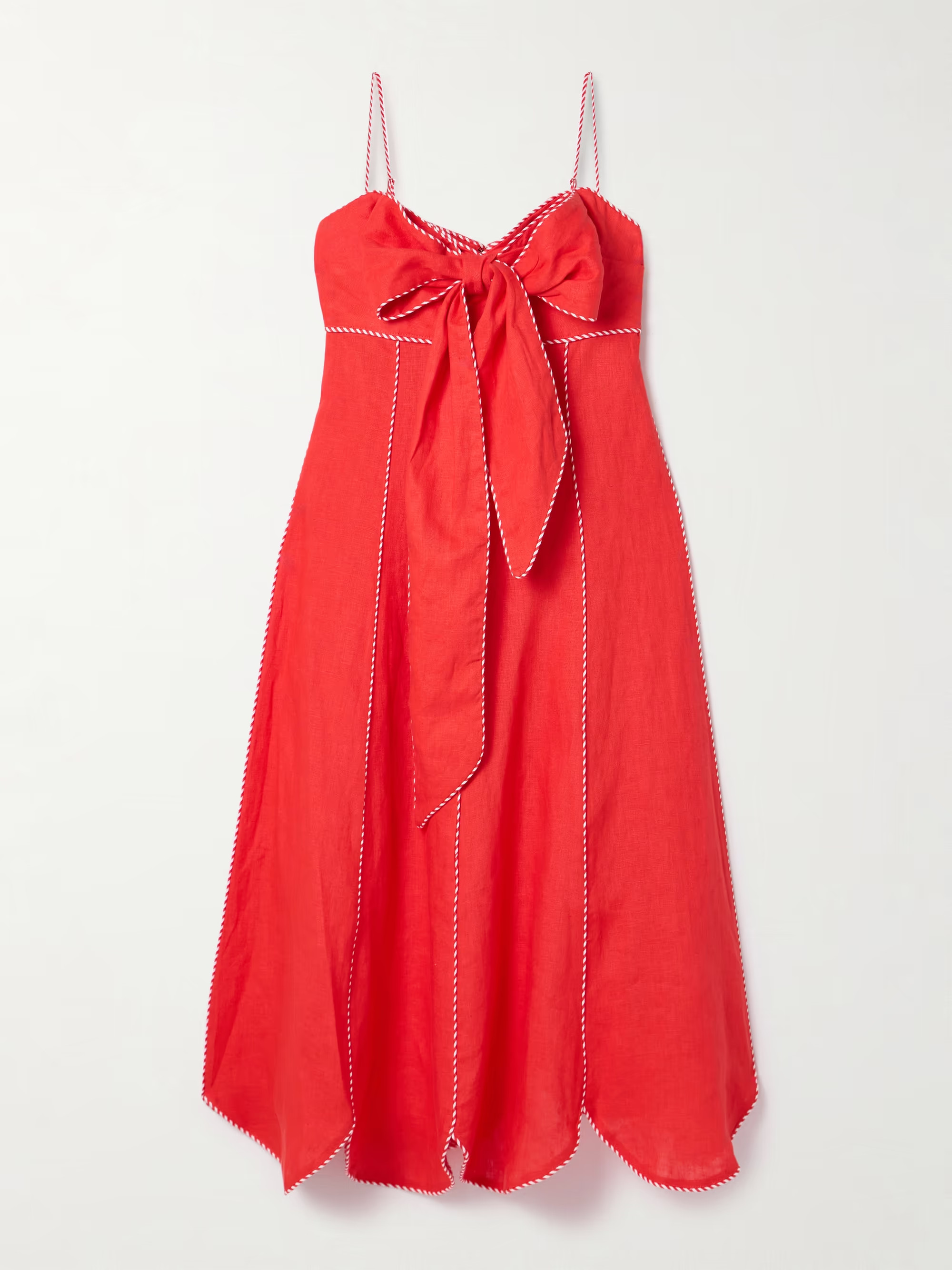 Bow-embellished scalloped linen midi dress | NET-A-PORTER APAC