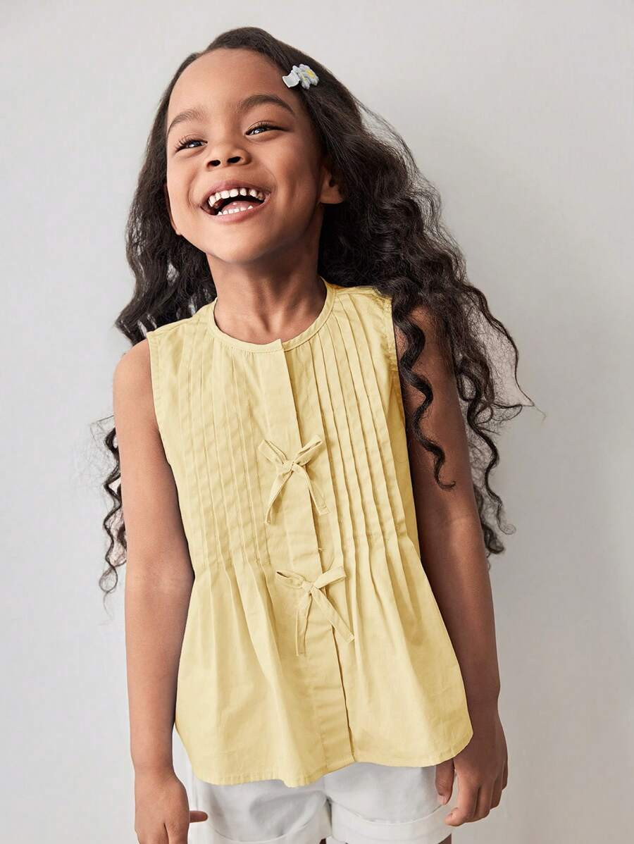 Maija Kids Maija Kids Young Girl Round Neck Woven Bow Decor Casual Tank Top | SHEIN