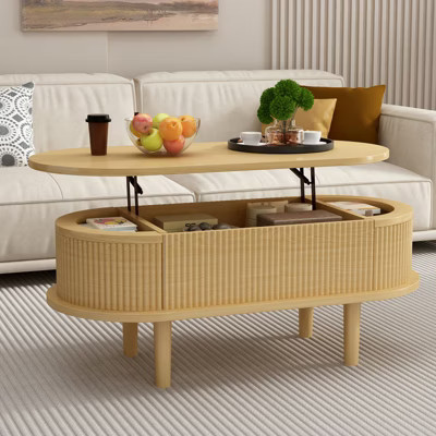 KTMBDW Oval Coffee Table with Lifting Top,40¡± Lift Top Coffee Table with Hidden Compartment,Fluted Small Center Table for Living Room,Natural | Target