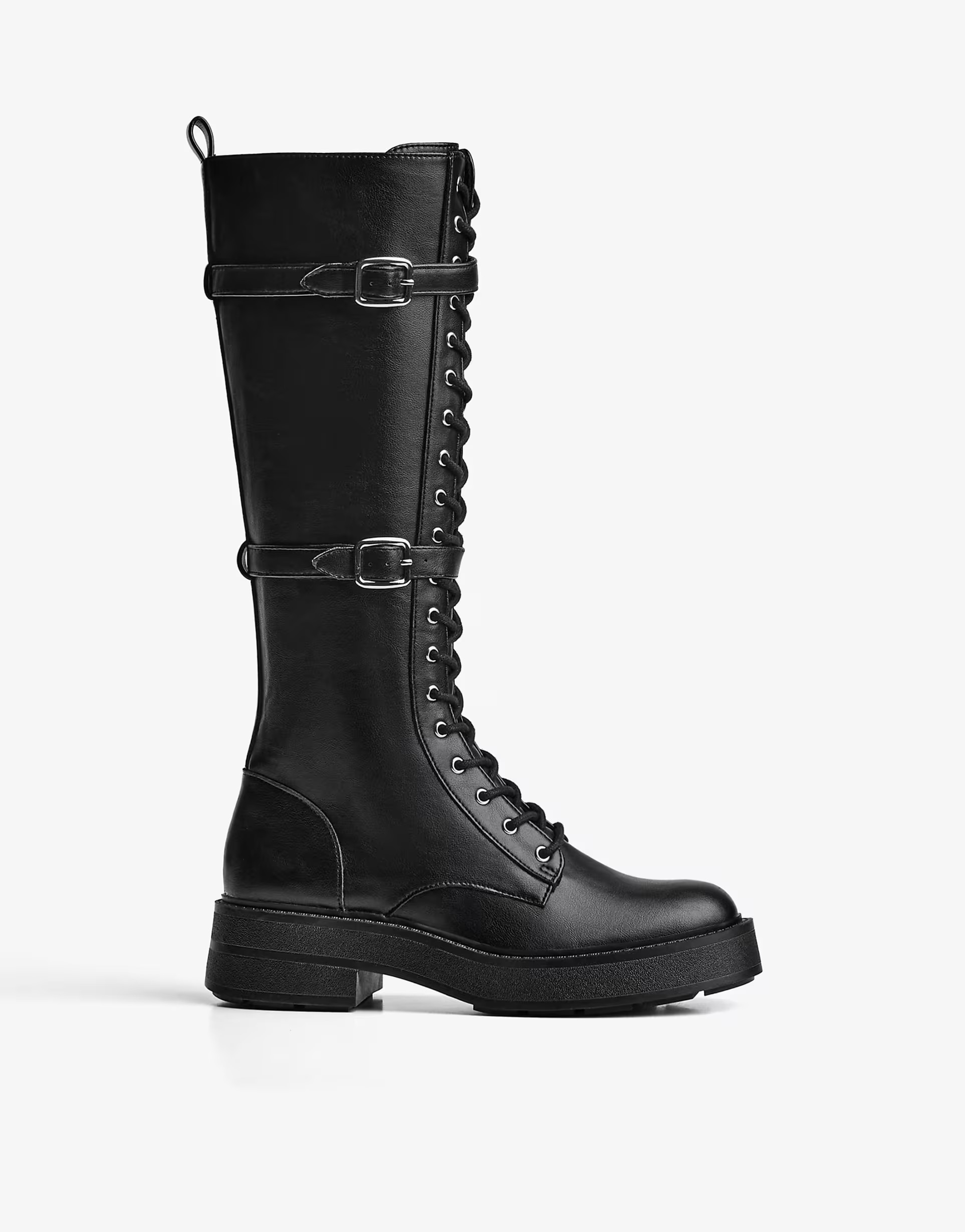 Bershka Flat lace-up boots with buckles in black | ASOS | ASOS (Global)