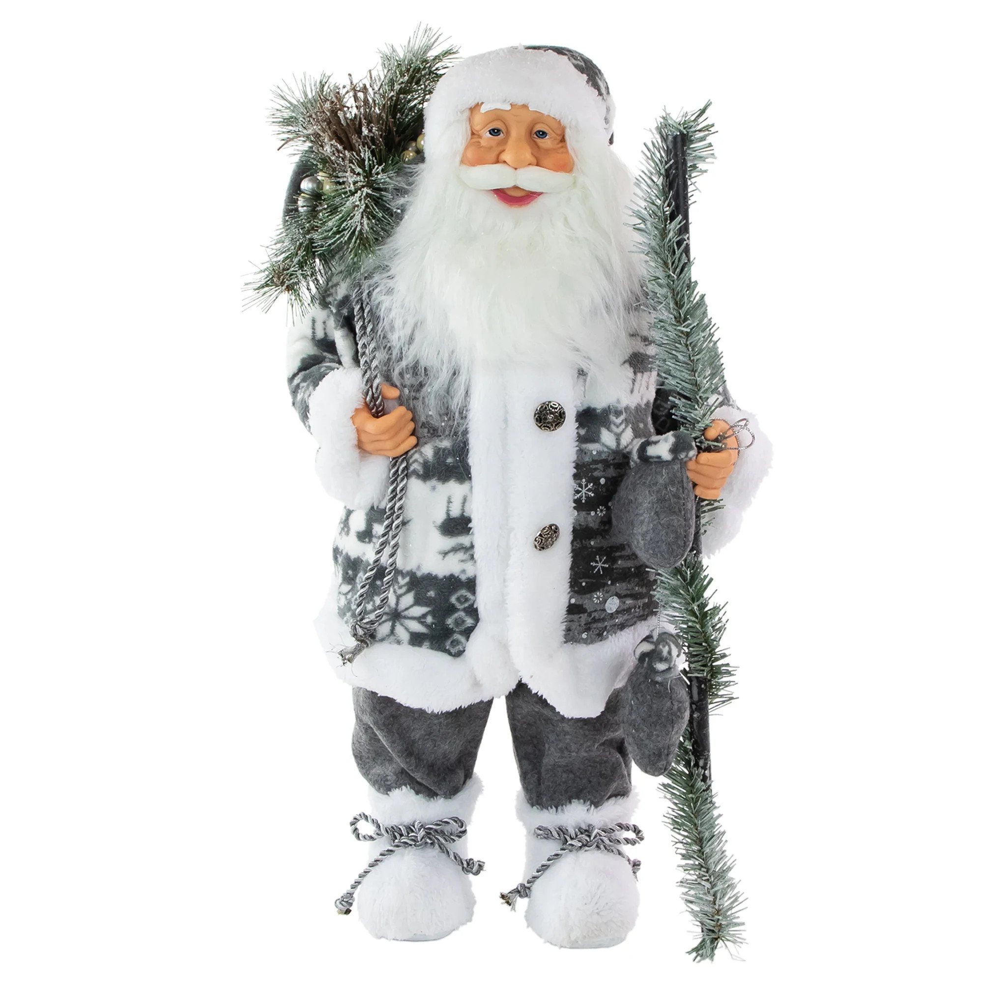24" Gray and White Patchwork Santa Claus Christmas Figure | Bed Bath & Beyond