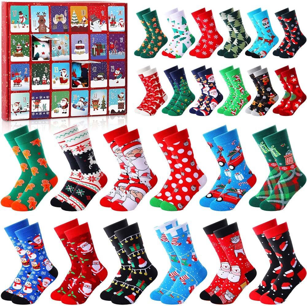 Liitrsh 24 Pairs Christmas Sock Advent Calendar 2023 Unisex Socks Set 24 Days Countdown Calendar ... | Amazon (US)
