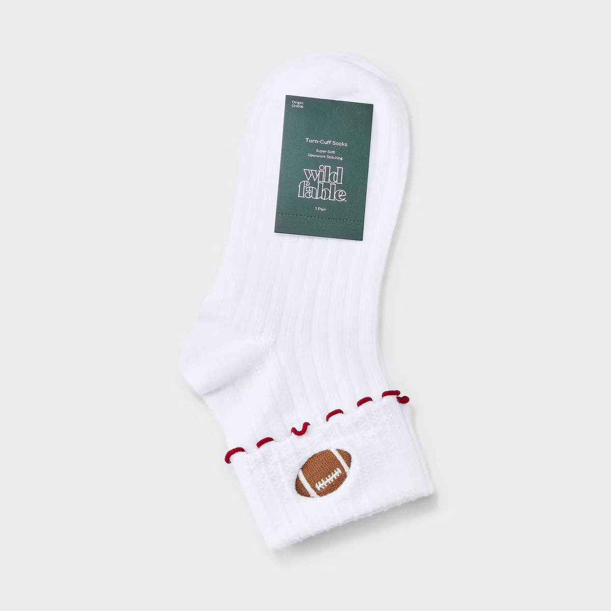 Women's Game Day Embroidered Football Pointelle Bobby Socks with Lettuce Edge Cuff - Wild Fable... | Target