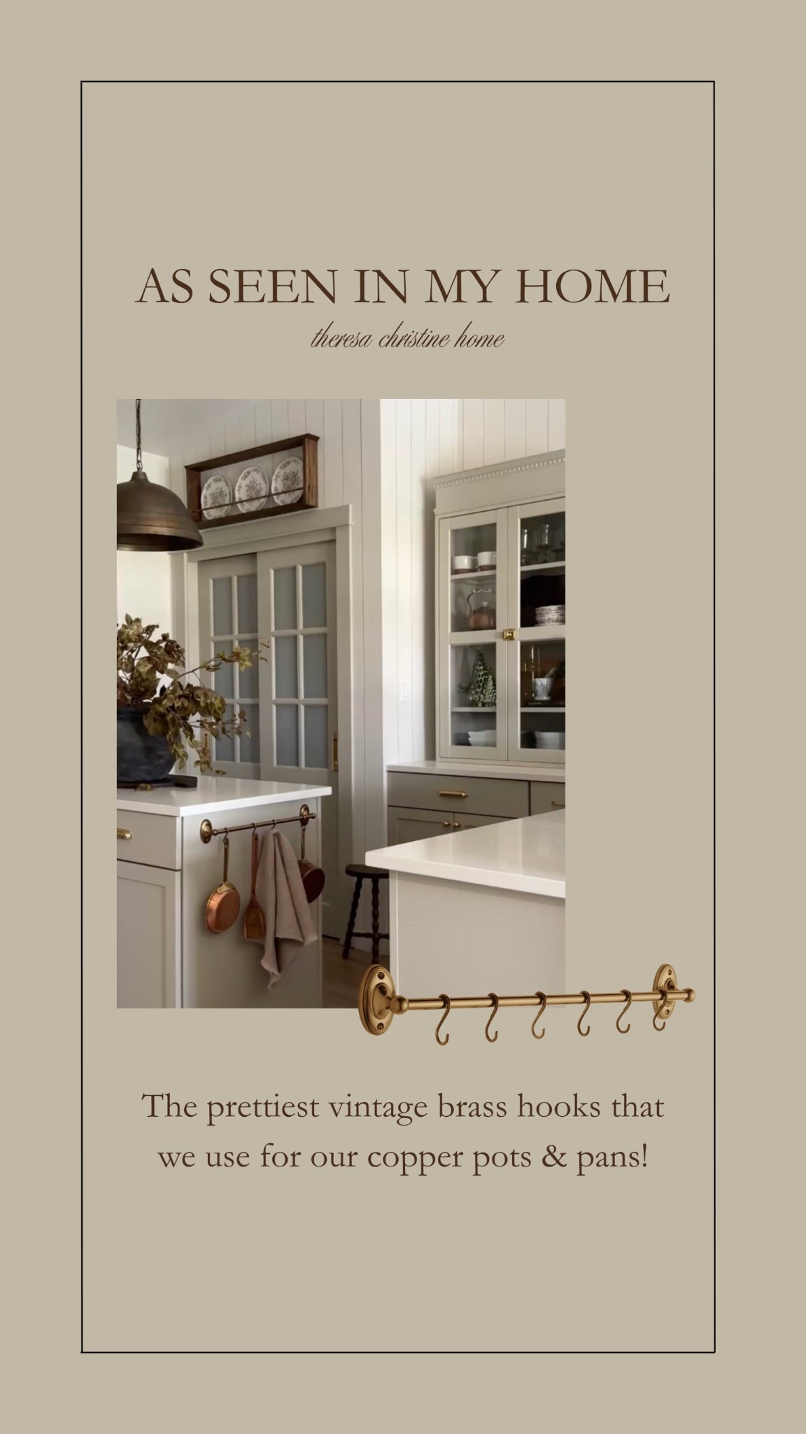 As seen in my home 🤎 I absolutely love these brass hooks that display our copper pots and pans! 

#LTKHome