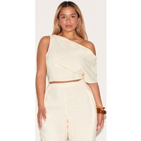 Shape Cream Linen Look Asymetrical Off The Shoulder Top | PrettyLittleThing US