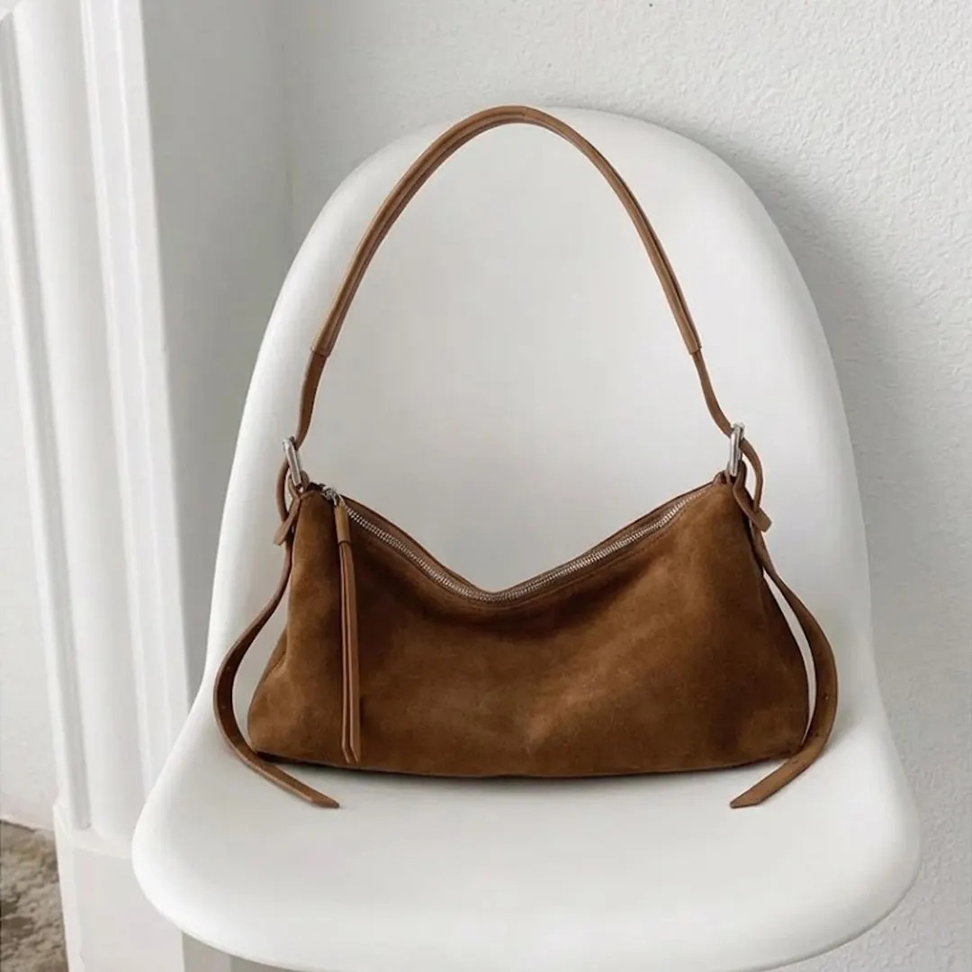 Suede Leather Totes,Genuine Leather Baguette,Minimal Leather Shoulder Bag | Etsy (Global)