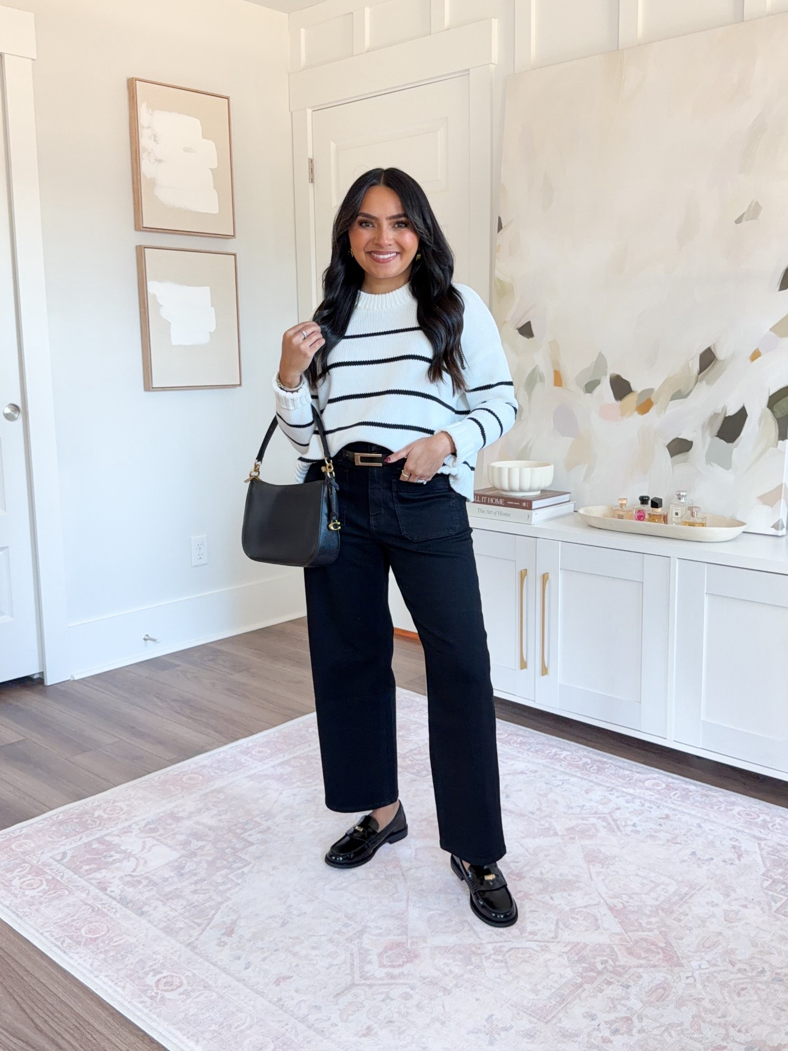 Black stripe sweater size xs TTS
Black cropped wide leg jeans size 26, 26” inseam - I have a little room in the waist
Black loafers size 5 TTS


#LTKFindsUnder100 #LTKootd #LTKPetite