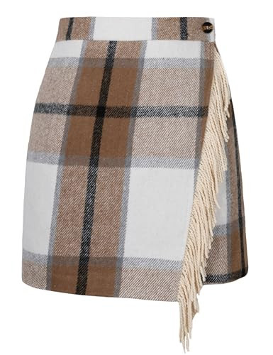 Tanming Plaid Skirts for Women High Waist Bodycon Pencil Wool Mini Skirt(LightKhaki-S) | Amazon (US)